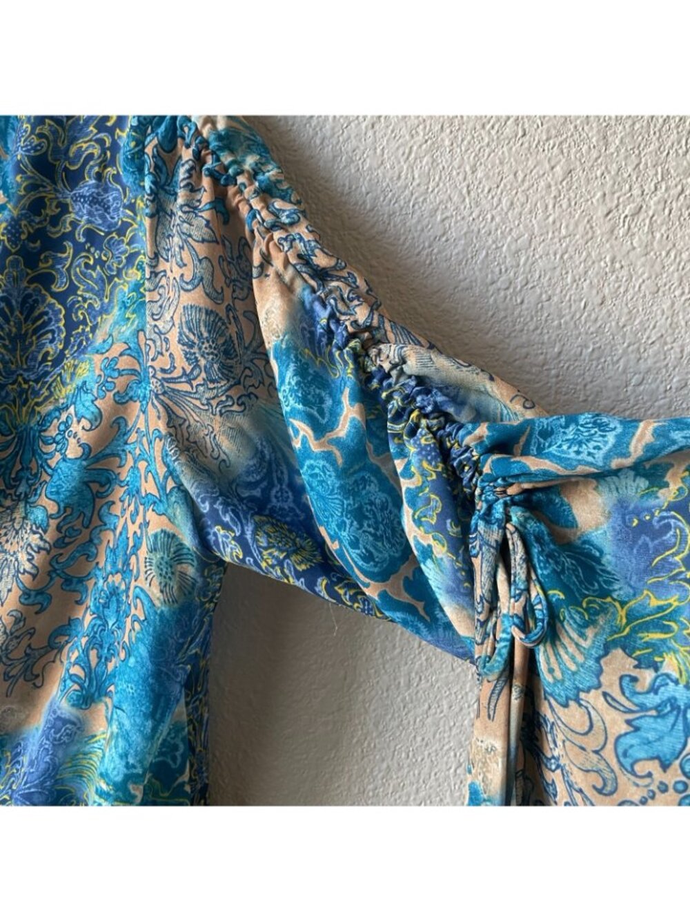 Ashley Stewart Women's Blouse Size 14 Blue Multicolor Paisley Pattern Drawstring - Picture 11 of 12
